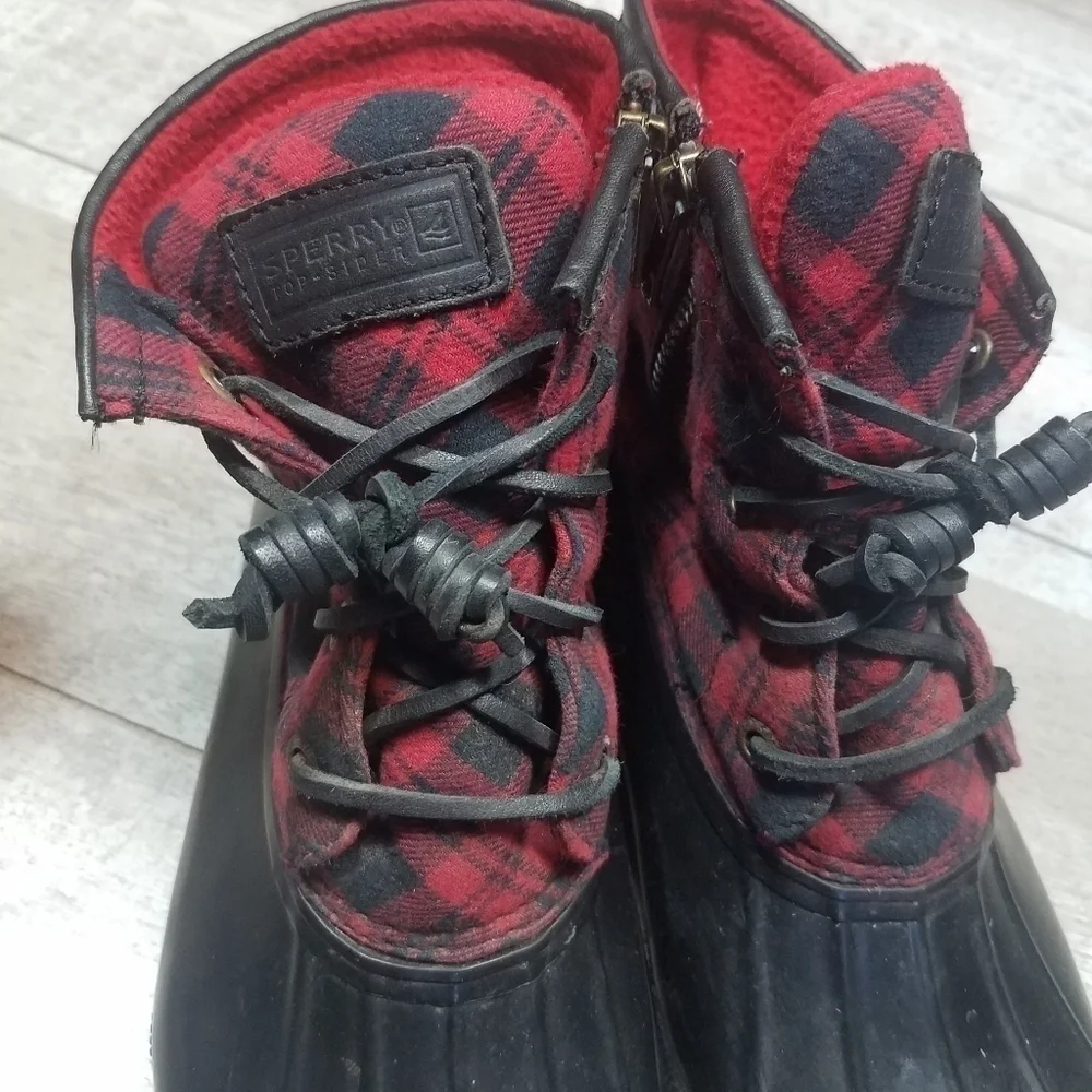 Sperry Red Black Plaud Waterproof Duck Boots Size 8